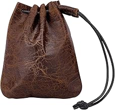 Beebeecraft Leather Drawstring Pouch Cowhide Leather Jewelry Storage Bag 4.7x3.9 Inch Coconut Brown Small Coin Dust Wallet for Jewellery Hold