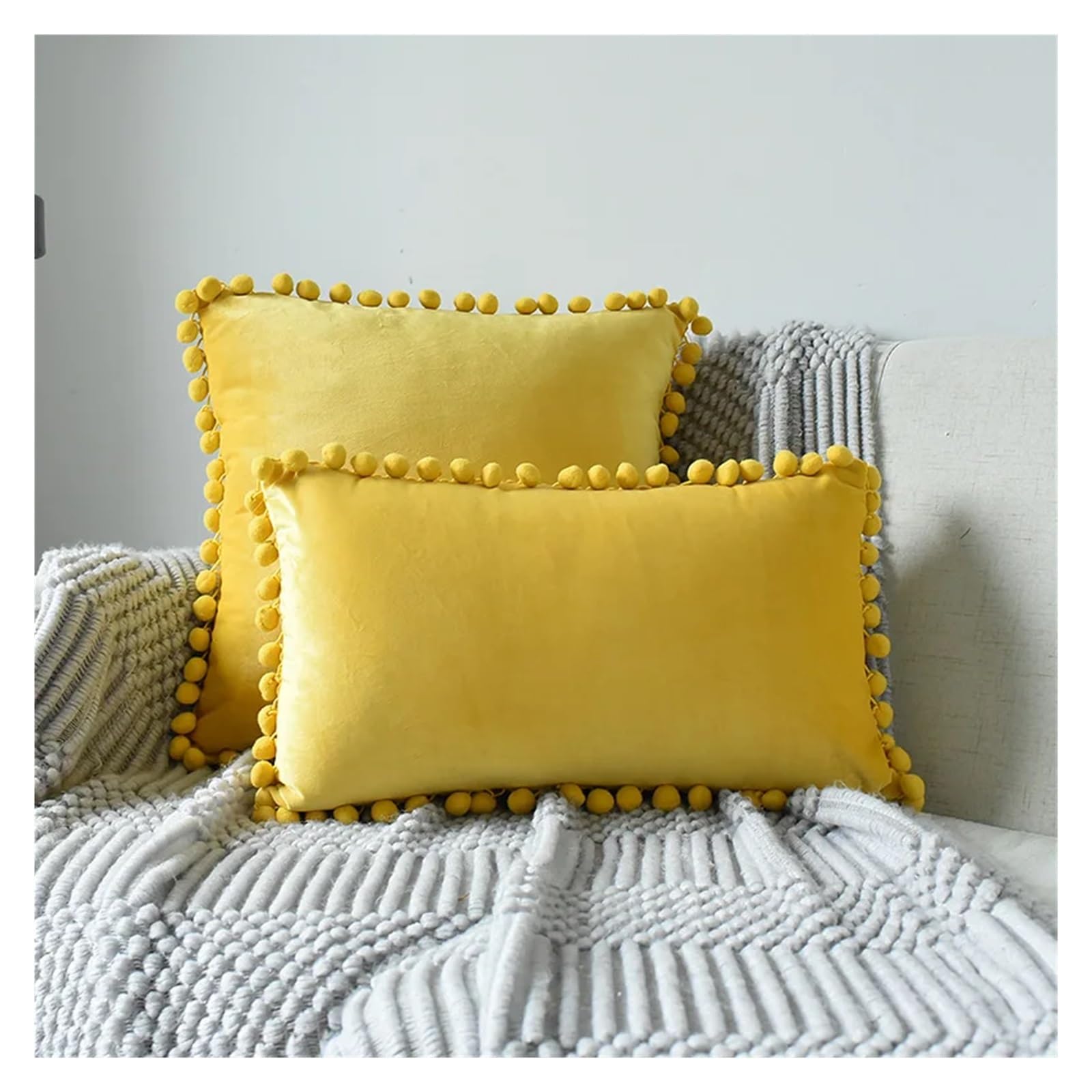 Housse coussin velours doux jaune vif 50x50cm déhoussable pour grand canapé