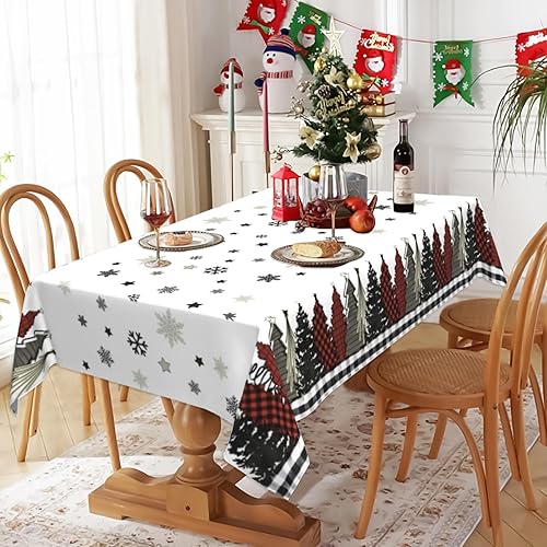 Miniatura 6 de XUIUAN Mantel de Navidad rectangular de 60 x 84 pulgadas, diseño de árboles de Navidad de invierno, mantel a cuadros, lavable, vintage, para cena,