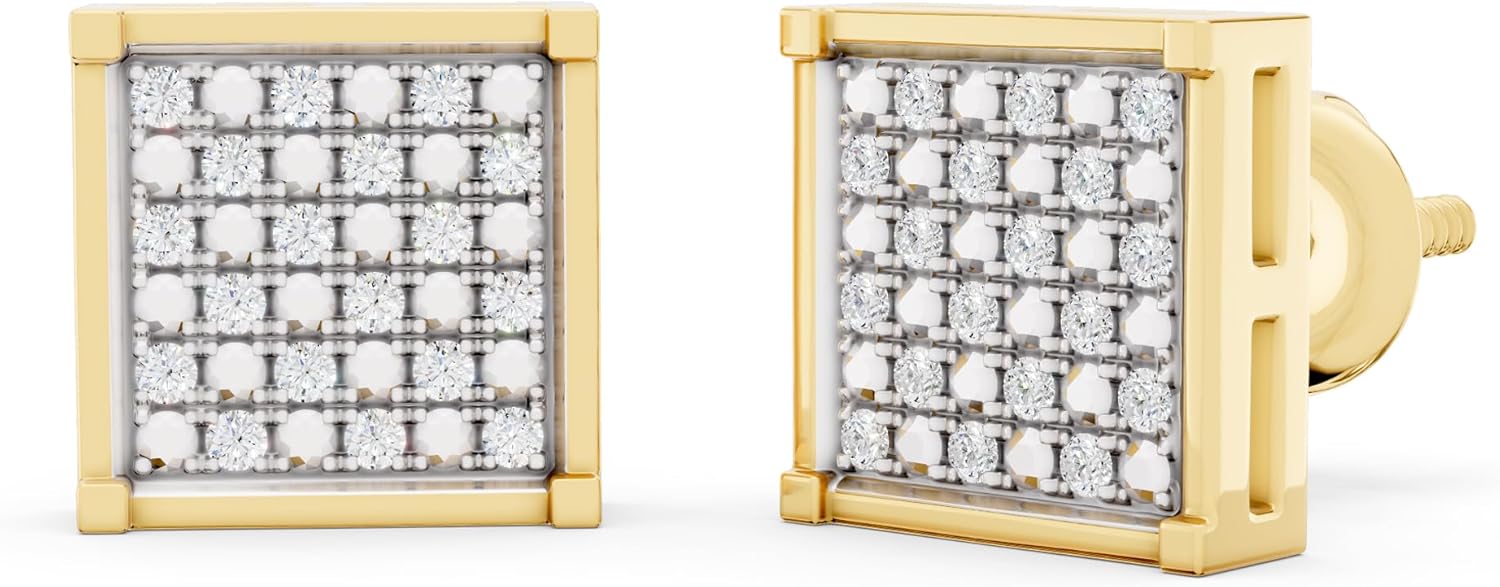 Dazzlingrock Collection 0.10 Ctw Round White Natural Diamond Dice Shaped Hip Hop Studs in 18K Yellow Gold Plated Sterling Silver, Unisex Design Ladies, Mens Round Diamond Earrings
