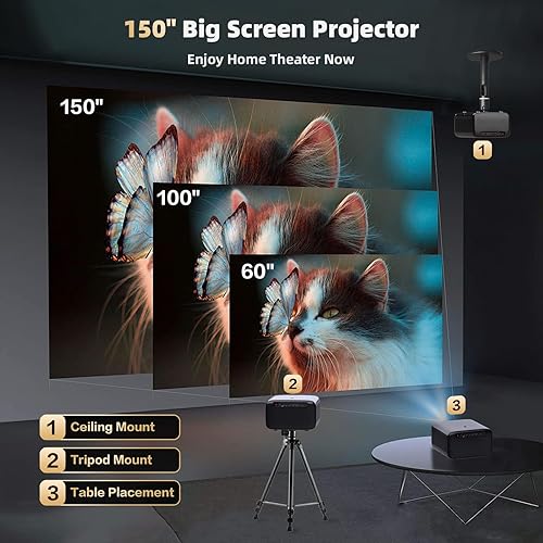 Miniatura 5 de OmniStar L80 - Proyector 4K con WiFi y Bluetooth, proyector de video nativo 1080P de 1500 lúmenes ANSI, enfoque automáticoKeystone, 2 altavoces de