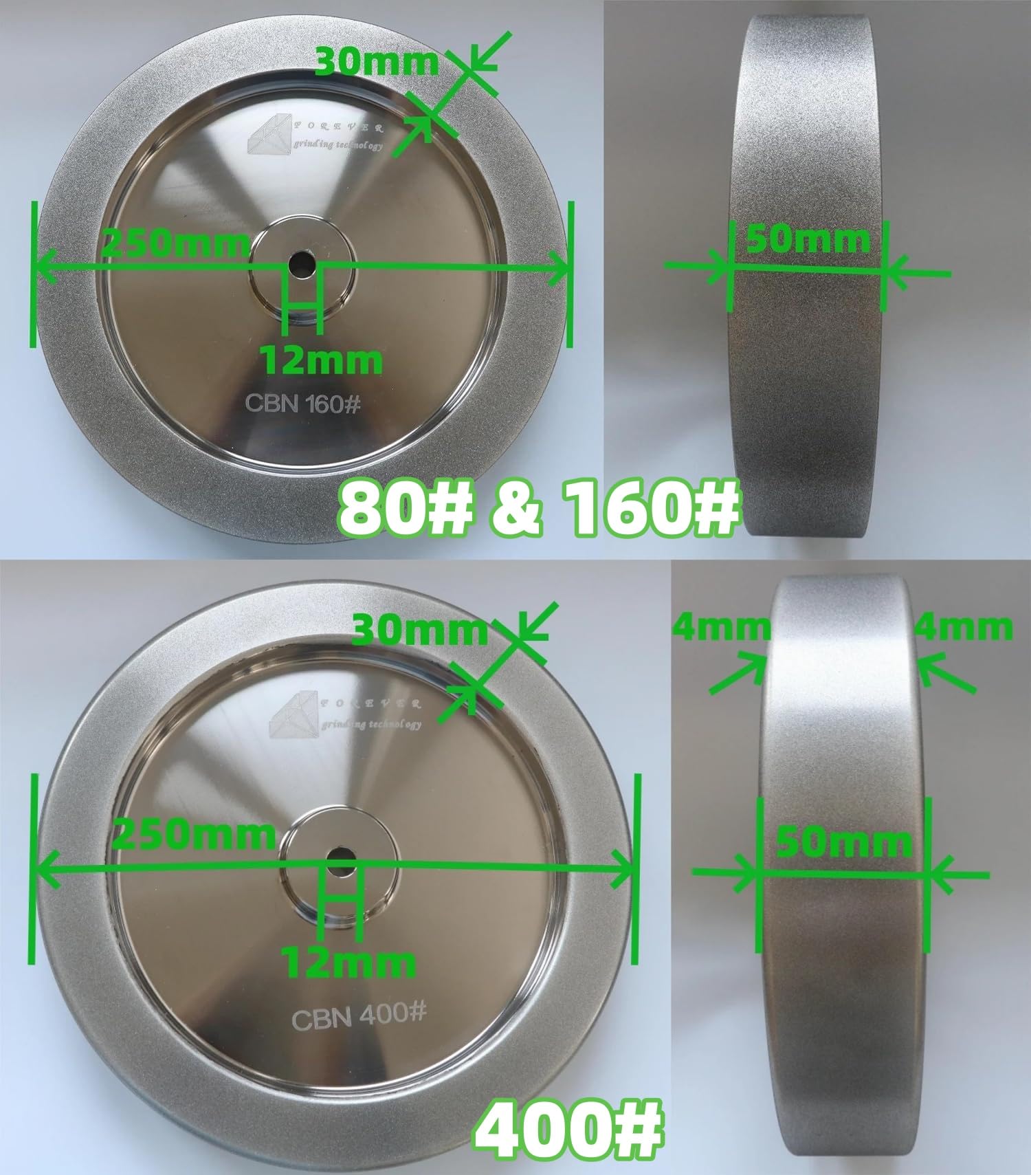 Ściernica CBN 250 mm sześcienny azotek boru Tarcze do ostrzenia noży do szlifierki Tormek T8 Średnica 250 mm x grubość 50 mm x otwór 12 mm (Ziarnistość 80#,prosty kąt)