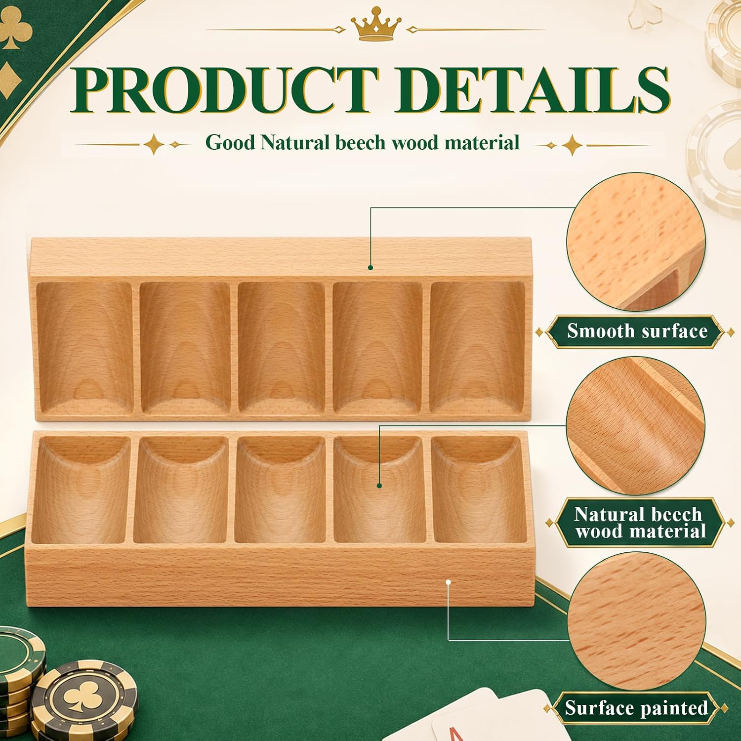 Pinkunn 2 Pcs Wood Poker Chip Tray Rack Wooden Poker Chip Holder image 3