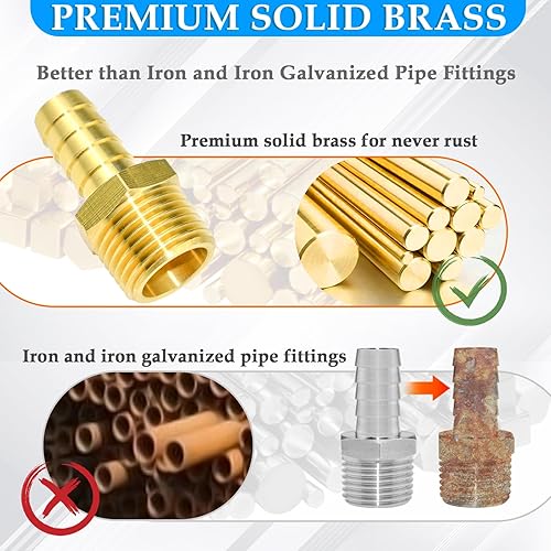 Miniatura 4 de SDTC Tech Paquete de 2 accesorios de púas de manguera de latón de 14 pulgadas de púa x 14 pulgadas NPT macho adaptador de accesorios de tubería