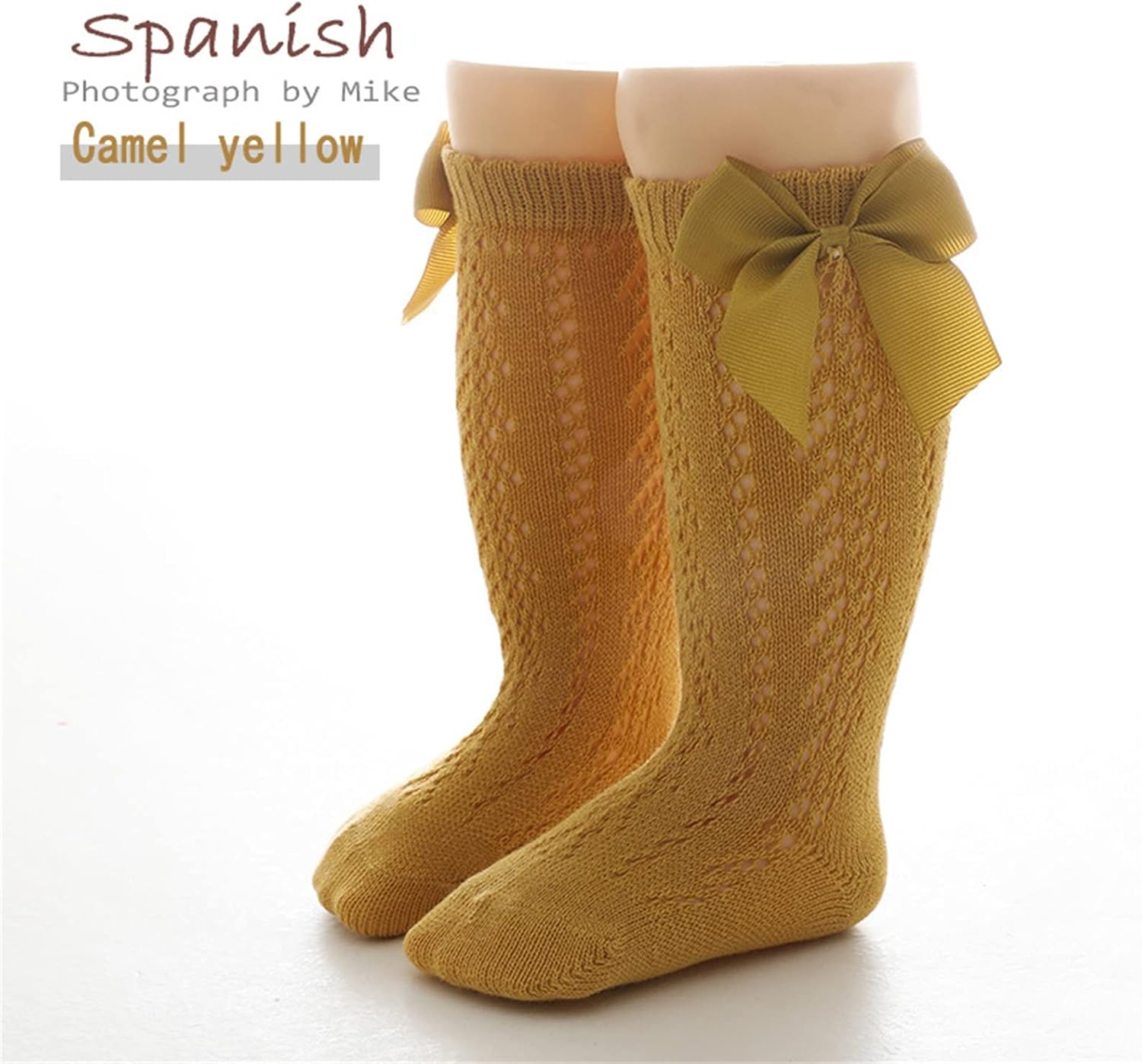 Baby Infants Toddlers Girls Knee High Socks 1 Pack Bow Long Stockings Ruffled Socks Kids Gifts (Gold, 3-5 Years)