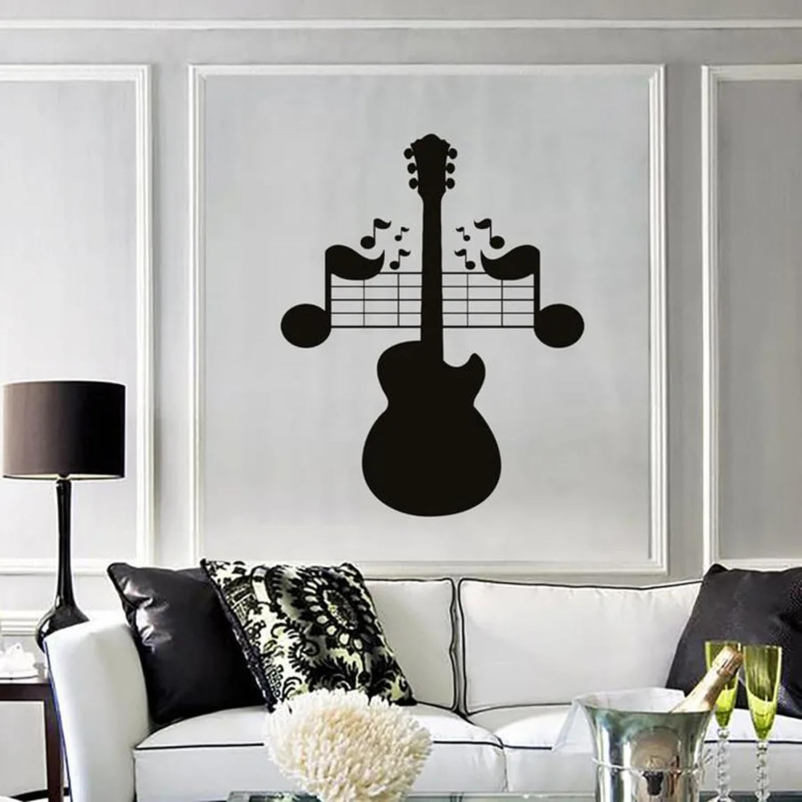 Wall Sticker Guitar Notes Music Rock Song Mural Bedroom Living Room Music Interior Decor Sticker/Black