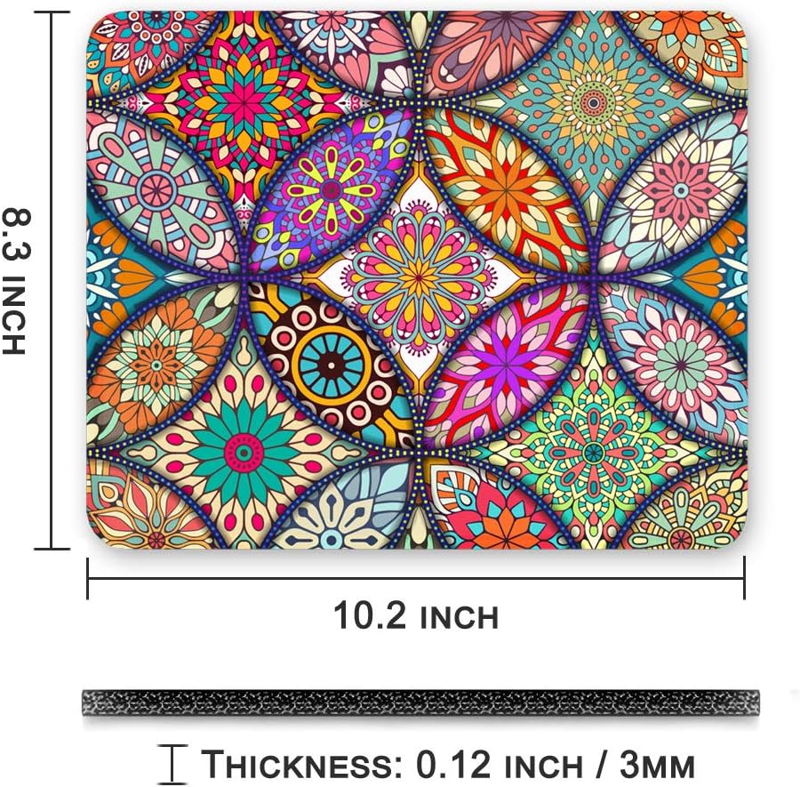 BOSOBO Mouse Pad, Floral Mandala Mouse Mat, Small Custom Mouse pad for Gaming, Office, Women and Men, Non-Slip Rubber Base, Stitched Edge, Waterproof, Rectangle 10.2 x 8.3 Inch, Flower Mousepad : Office Products
