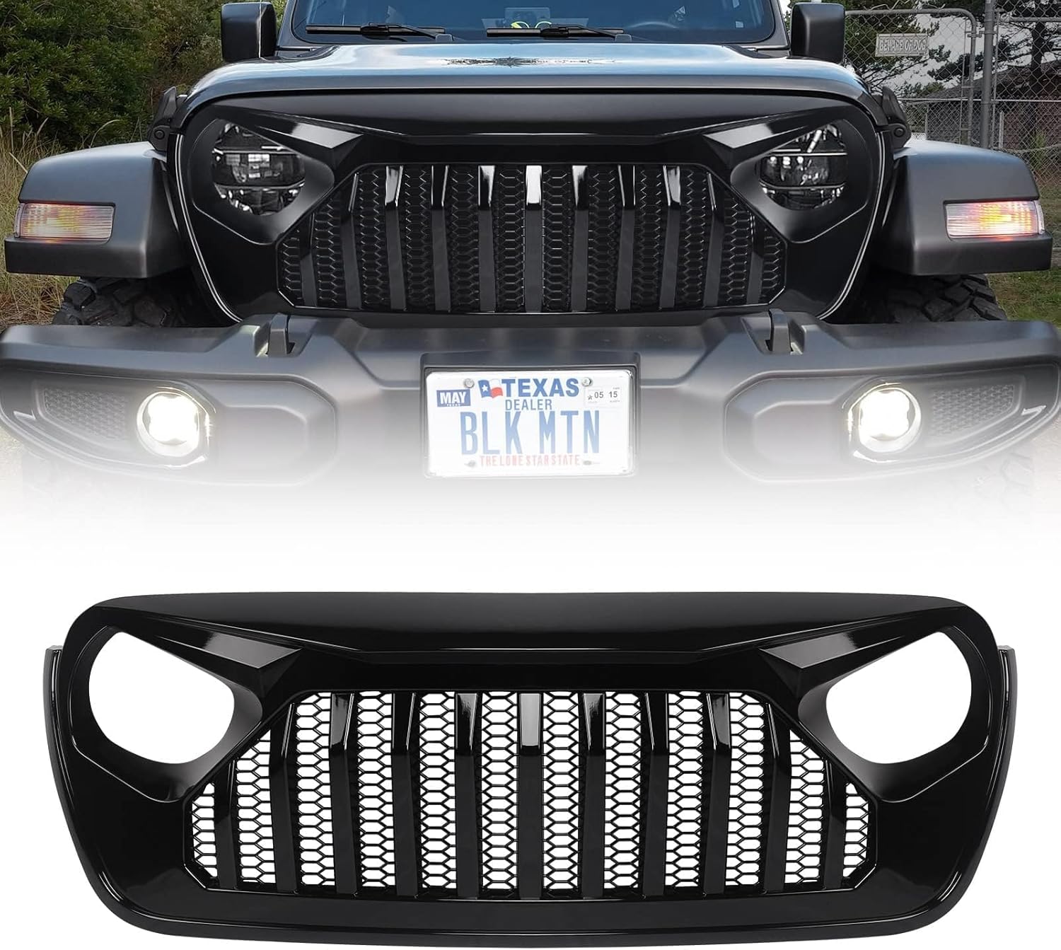 DAMAGED* Front Grill Glossy Black Grille Grid For Jeep Wrangler JL JLU 2018, 2019, 2020, 2021, 2022 & Gladiator JT (Glossy Black Fury) JL2018+ Fury Glossy Black