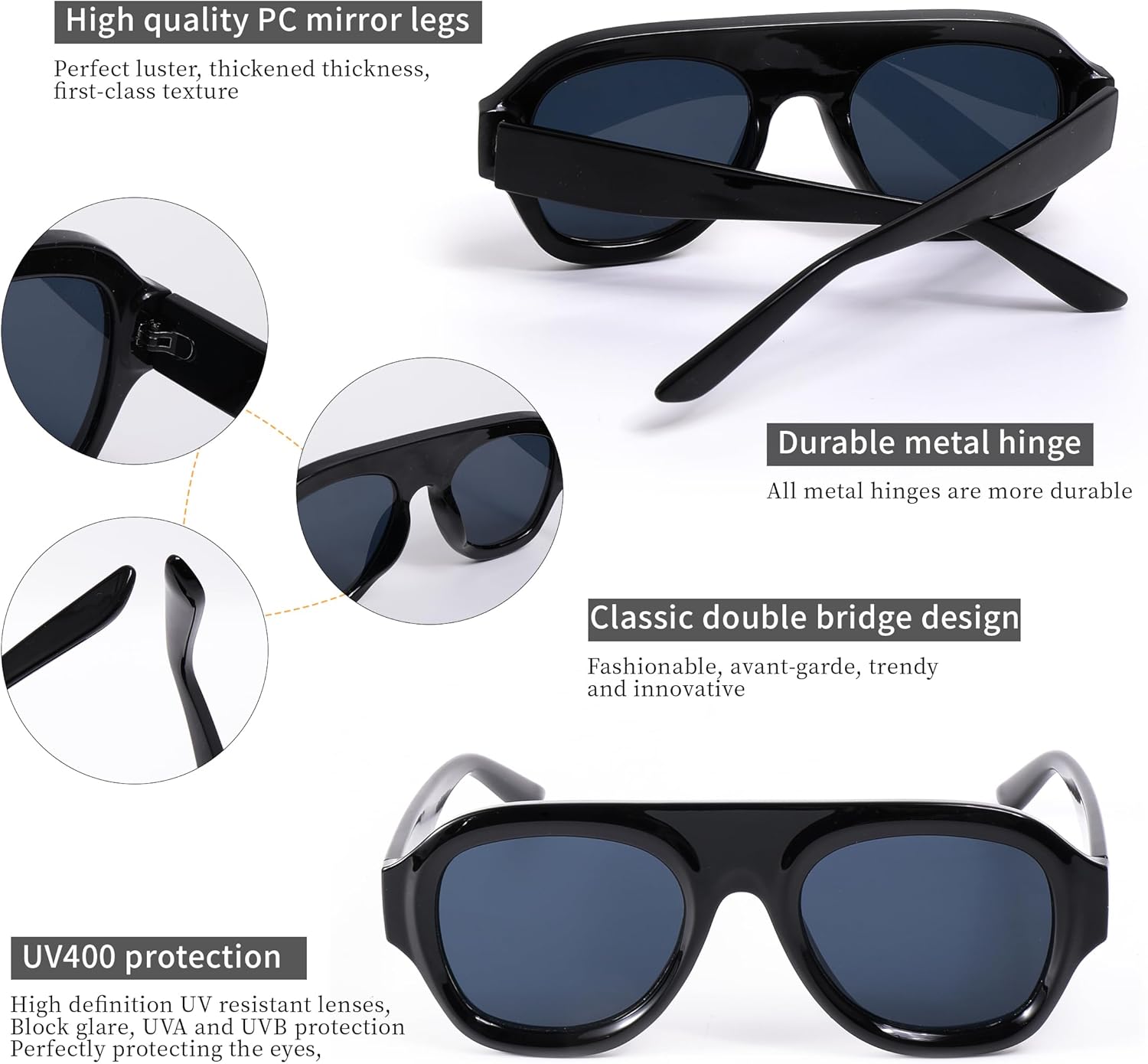 Retro Aviator Sunglasses for Women Square Chic Classic Trendy Fashion Oversized 70s Style Sun Glasses - Image 5