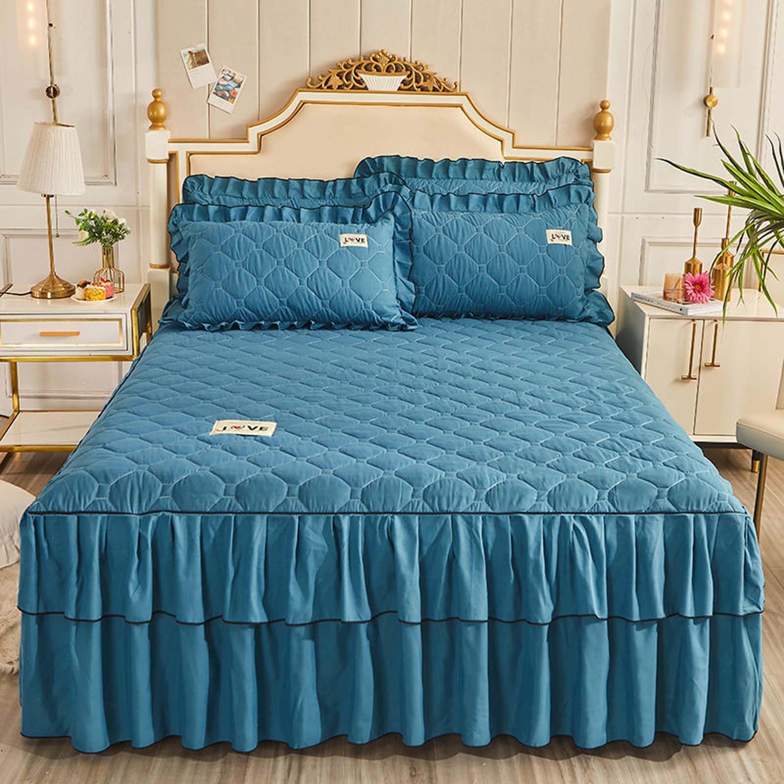 Colcha con falda de volantes de 3 piezas y juego de cama completo tamaño doble