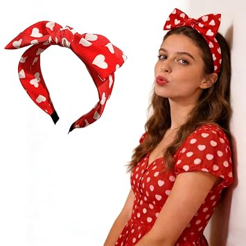 Valentines Red Headband for Women Knotted Bow Headband Romantic Love Heart Hairbands Fashion Ladies Hair Band Hair Hoop Valentines Hairs Accessories Holiday Outfits Headpiece 1Pcs