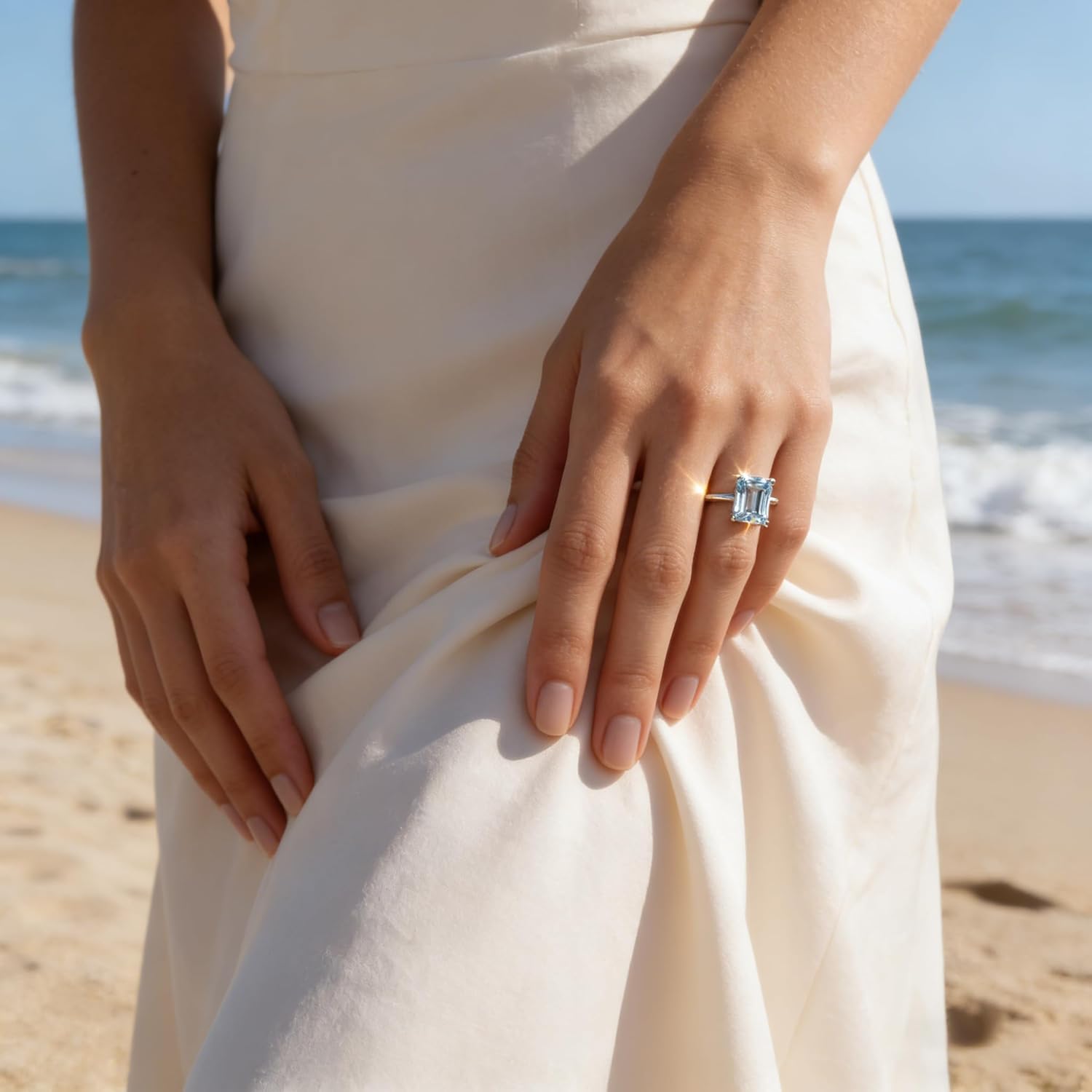 Blue Aquamarine Rings for Women 925 Sterling Silver/10K/14K/18K Gold Moissanite Accent Engagement Promise Rings for Her Personalized