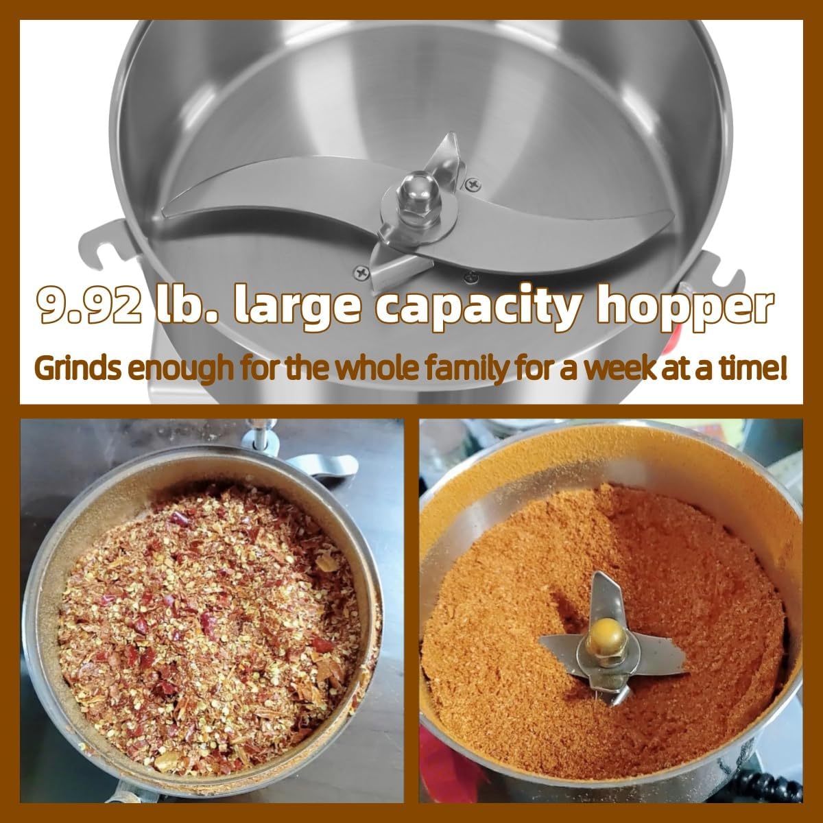 5000W High Speed Electric Grain Grinder – 30,000rpm Pure Copper Motor, 9.92lbs Stainless Steel Bin, 50-300 Mesh Multi-Function Grinder for Grains, Herbs, Spices & Nuts – Silver