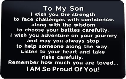 To My Son Gifts Carte De Vœux Gravee Avec Citation Inspirante Pour Fils De Maman Et Papa Amazon Fr Fournitures De Bureau