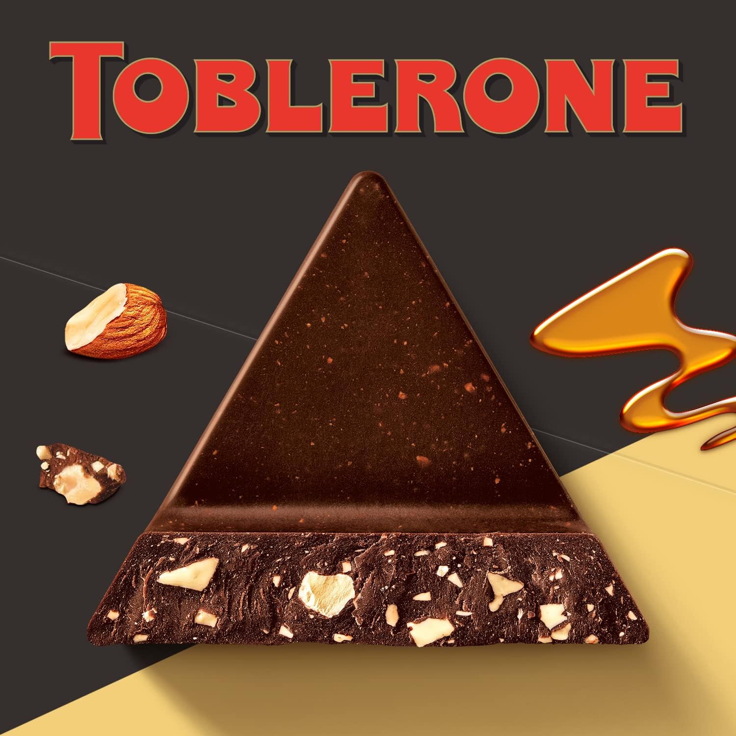 Toblerone Dunkel Zartbitterschokolade mit Honig & Mandel-Nougat, 20 x 100 g | Genießen Sie luxuriöse Zartbitterschokolade mit Honig, Mandel-Nougat, einzeln verpackt für Frische