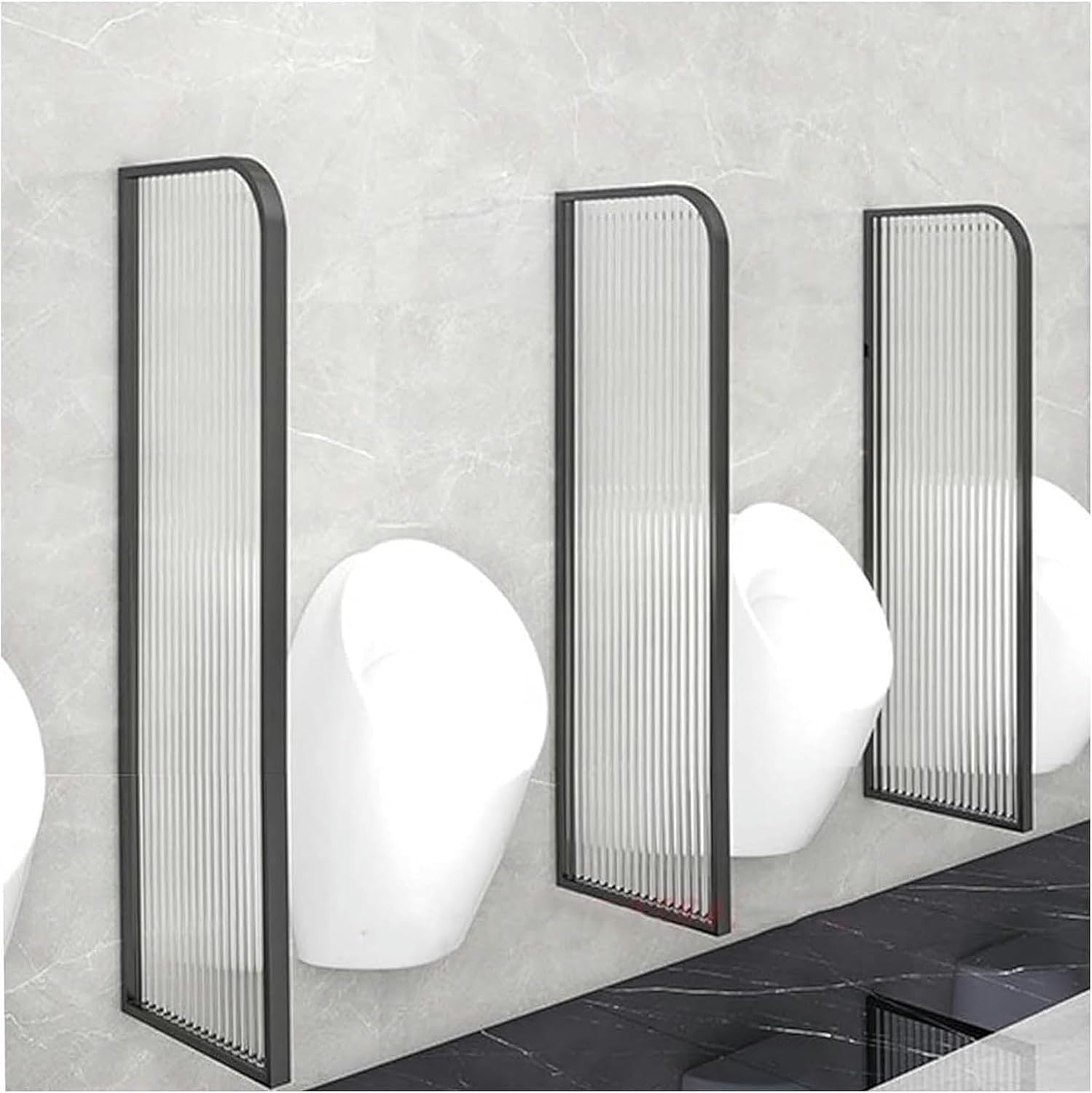 Toilet Partition Wall-Mounted Men Urinal Screen Toilet Partition, Modern Restroom Urinal Partition Divider Screen, Stainless Steel Frame and Translucent Glass Panel Partition-1