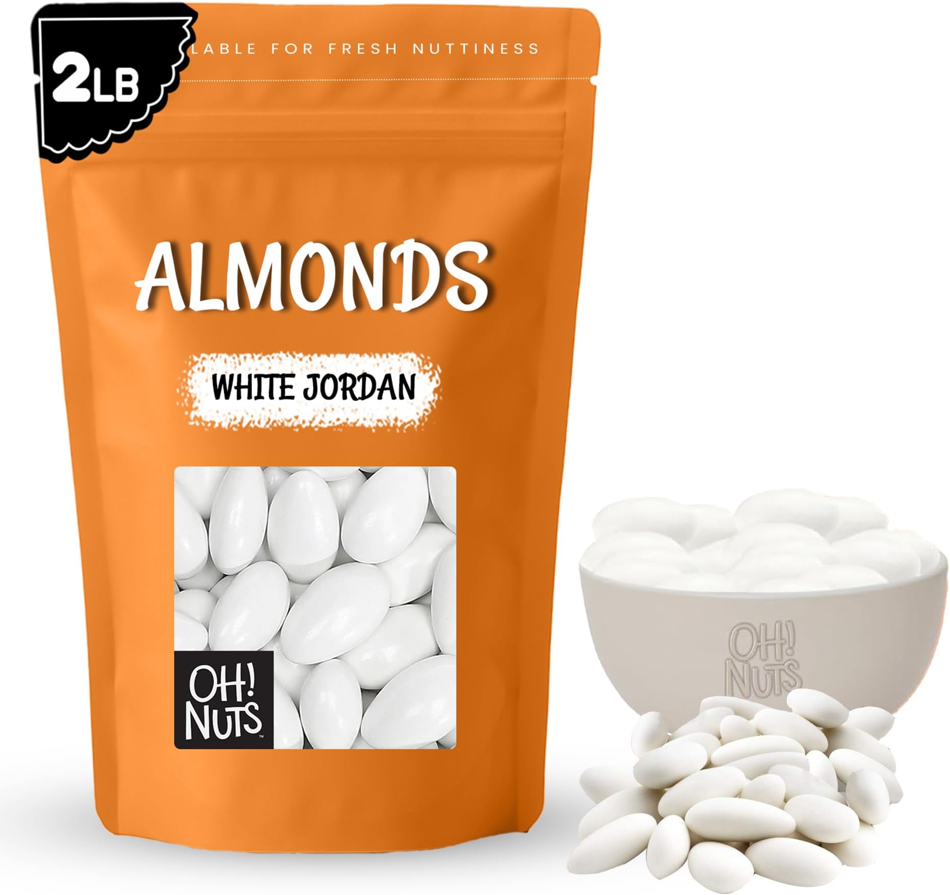 Oh! Nuts White Jordan Almonds - 2 lb - For Easter, Weddings, Baby Showers & Birth - Packed in New York Zip-Seal Bag for Exceptional Freshness