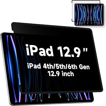 ترقية واقي شاشة الخصوصية لجهاز iPad Pro مقاس 12.9 بوصة 2021،2020،2018/iPad Pro الجيل الخامس/الرابع/الثالث، مرشح ضوء أزرق مضاد للتجسس قابل للإزالة بالكامل، حساس للغاية/خالي من الفقاعات/قابل للفصل