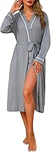 Vlazom Women's Bathrobe Long Sleeve V-Neck Dressing Gown Lightweight Kimono Robe Sauna Gown Spa Sleepwear for All Seasons
