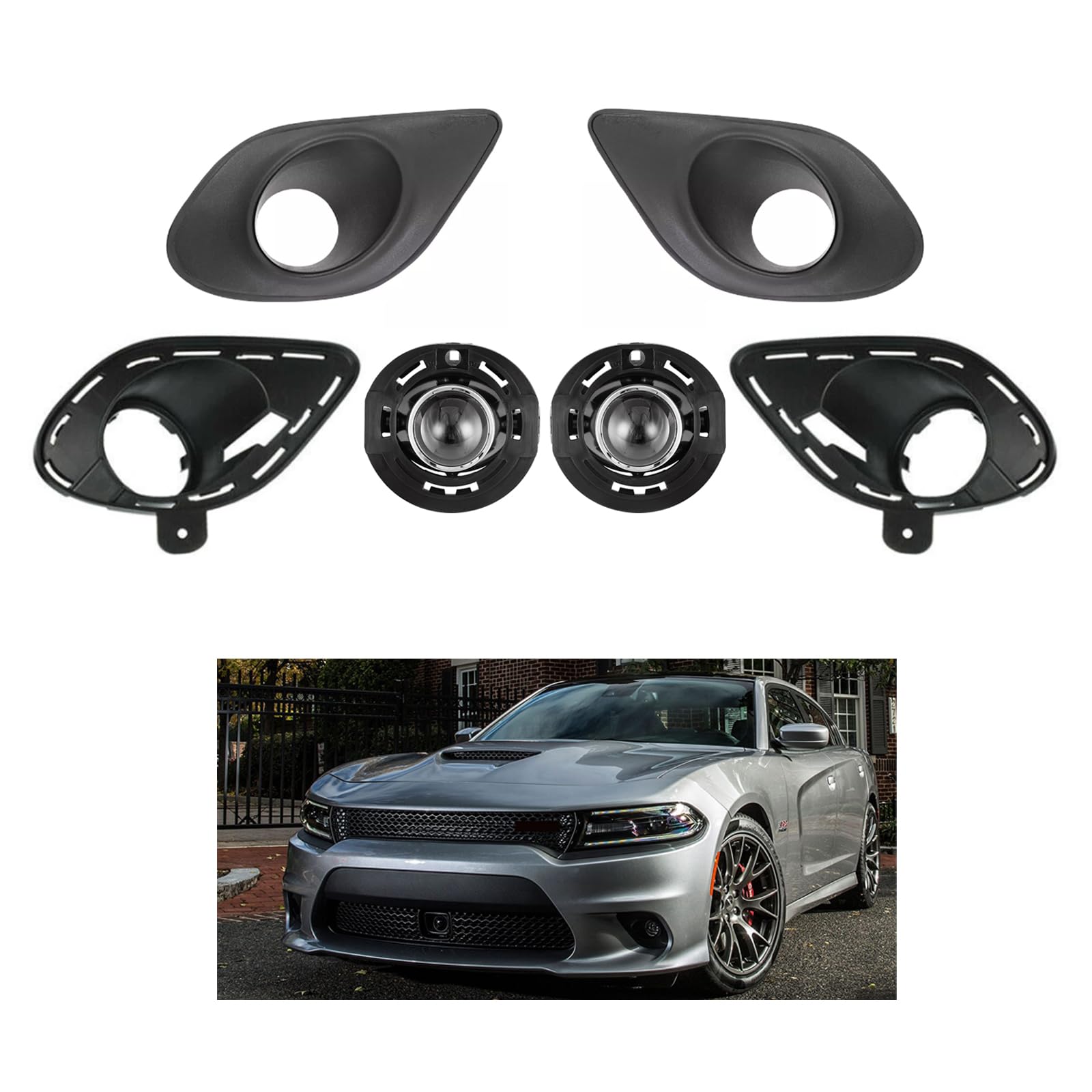 Front Fog Lights Set Left & Right Compatible With 2015 2016 2017 2018 2019 Do-dge Charger SRT, With Halogen Bulbs, 5182021AB 5182021AB