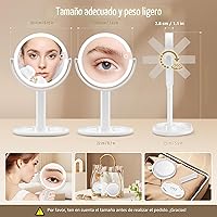 Vista 7 de Espejo de maquillaje con luces, espejo de aumento de doble cara 1x/20x con luz, recargable de 3 luces de color y brillo ajustable, rotación de 360°