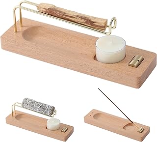 4 in 1 Incense Holder for Burning Palo Santo & Sage Sticks & Insence-Stick and Candle, Lasting Burning Wooden Palo Santo and Sage Burner Smudge Bowl for Yoga Meditation Spiritual Altar