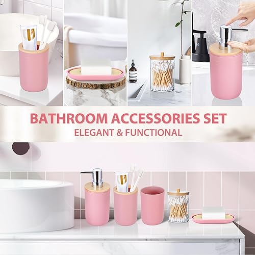 Miniatura 4 de iMucci Juego de accesorios de baño de 5 piezas de plástico para decoración de baño, soporte para cepillos de dientes, vaso para cepillos de dientes,