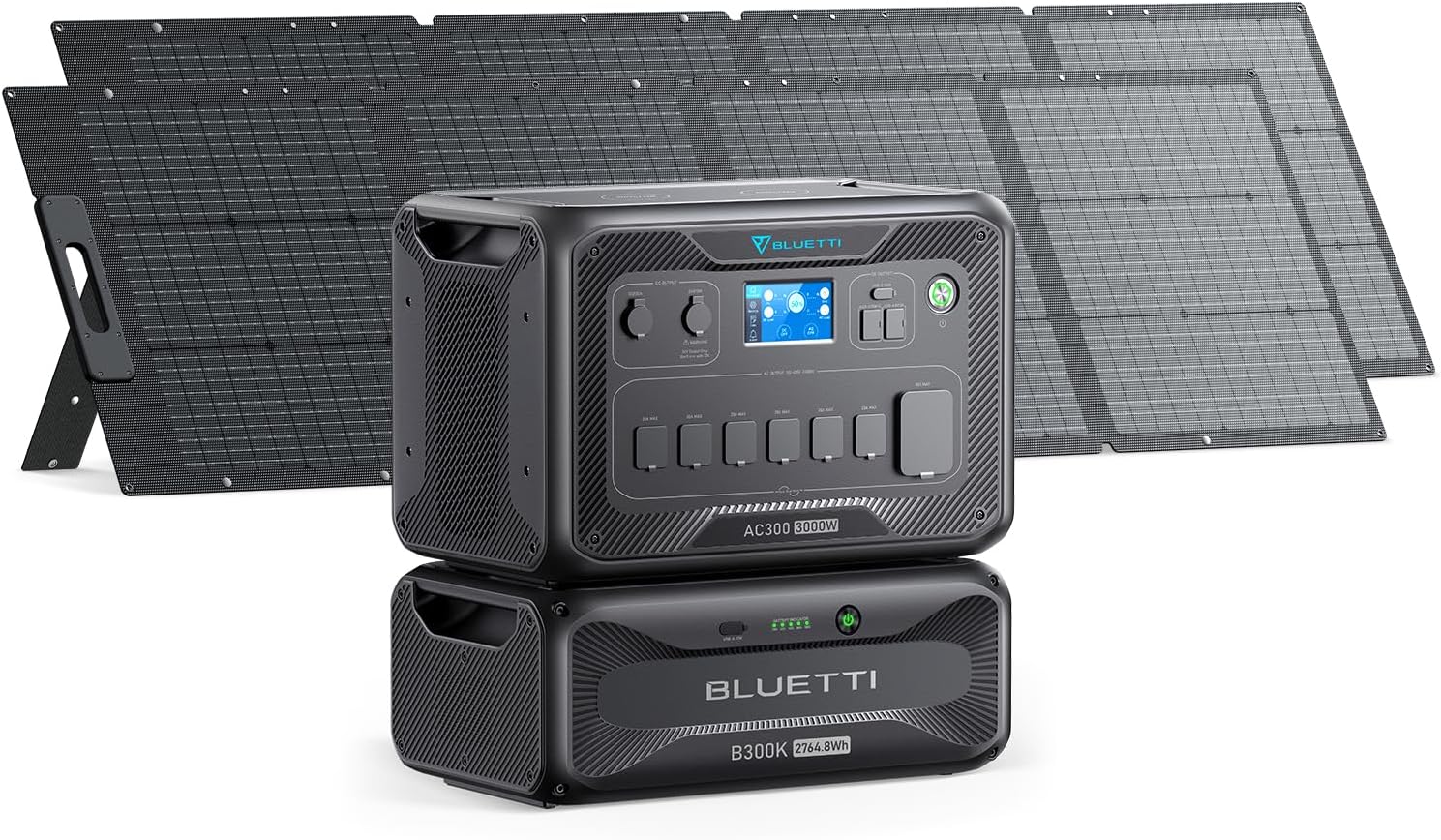 BLUETTI Solar Generator AC300 & B300K Expansion Battery with 2 200W Solar Panels Included, 2764.8Wh LiFePO4 Portable Power Station w/ 7 3000W AC Outlets, for Home Emergency, Power Outage, Off Grid