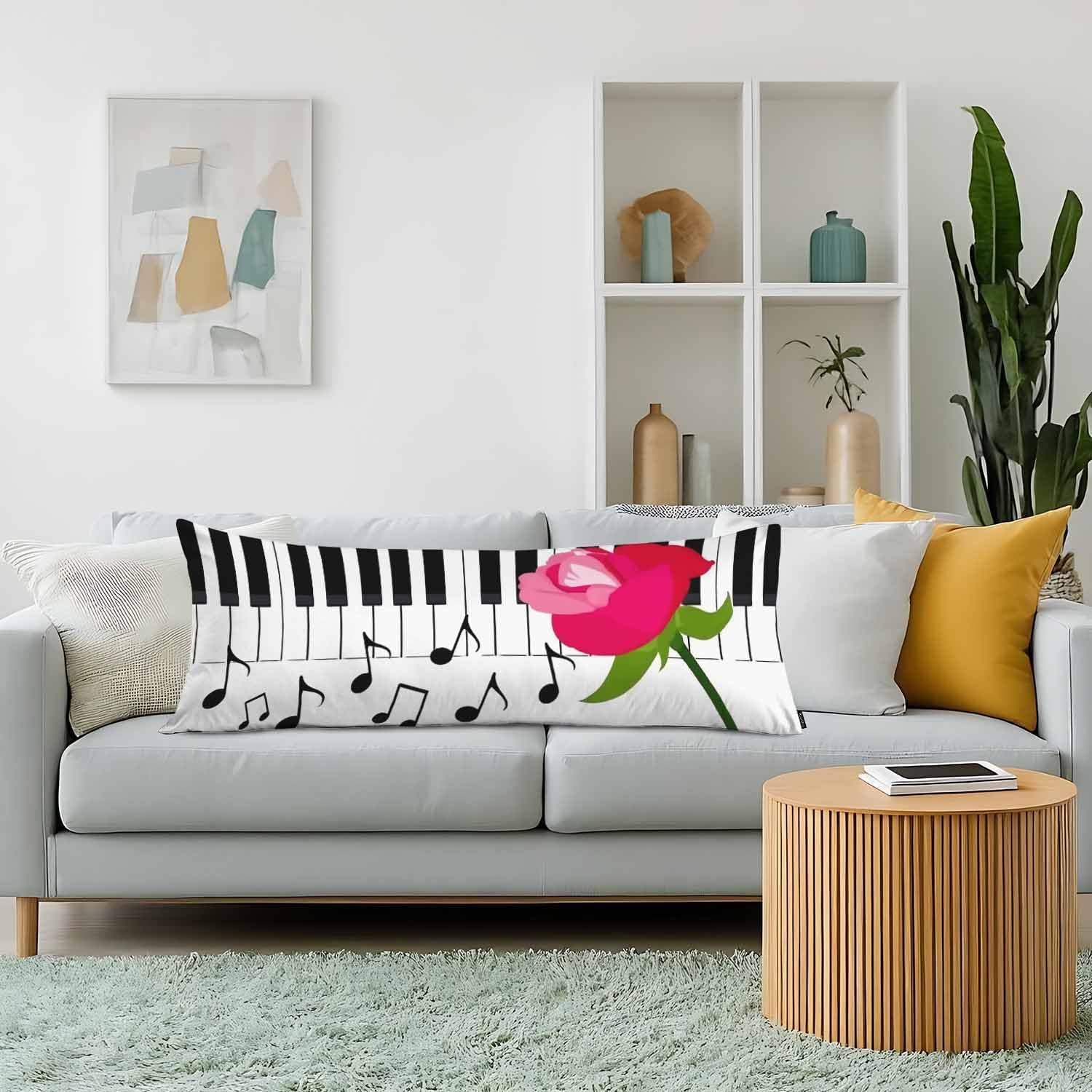 Music Body Pillow Cover Decorative Body Pillow Covers Piano Music Notes Rose Long Pillow Cushion Case Zipper Body Pillowcase Body Cushion Cover for Bedding,Couch,Home 20"X54" image 2