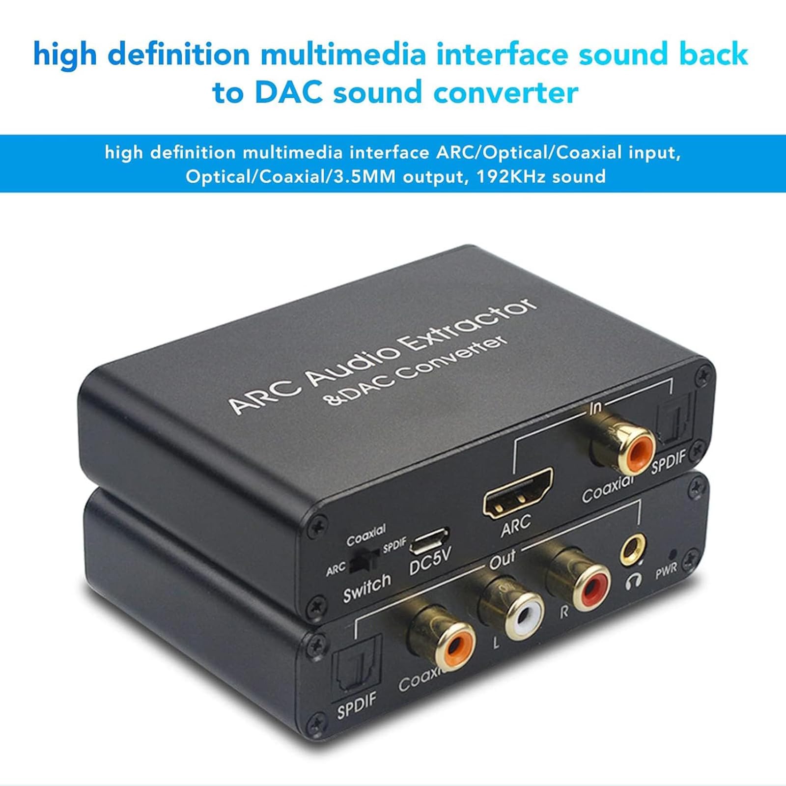 MObyat Extracteur Audio Arc, Convertisseur Audio Numérique vers Analogique 192 KHz, Compatible HDMI SPDIF 5.1 Optique Et Stéréo 3,5 Mm, pour Home Cinéma, Musique De Jeu