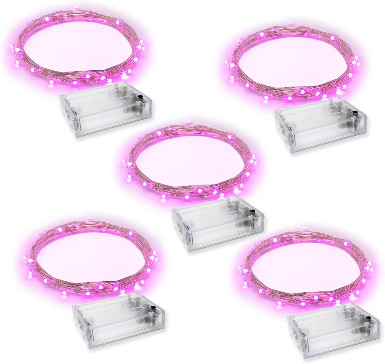 RTGS Products Pink Colored LED Lights Indoor Outdoor String Lights, Fairy Lights Battery Powered Patio, Bedroom, Holiday Decor, etc (Pink Color 20 LEDs 7 Feet 5 Sets)