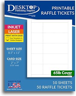 Blank Raffle Ticket Sheets with Tearaway Stubs – Printable Tickets (10 Sheets) – 2" x 7" Tickets for Events, Drawings, Coupons – Laser/Inkjet Printer Compatible (65lb Matte)