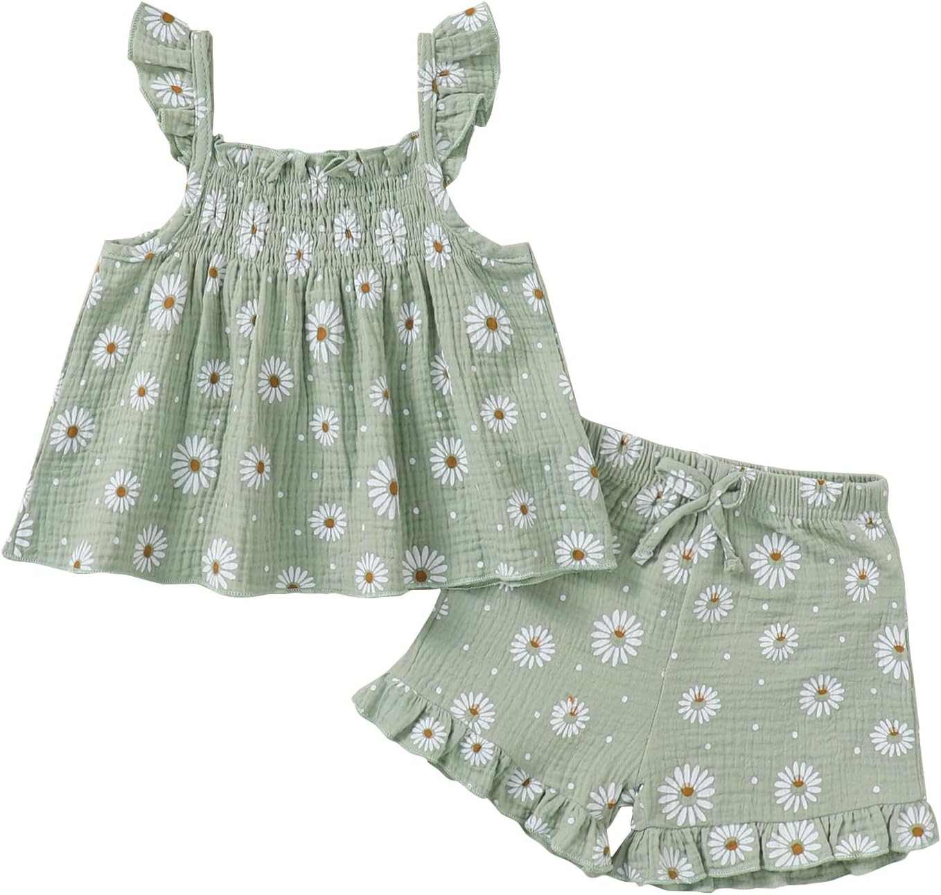 Toddler Girl Clothes 100% Cotton Ruffle Floral Baby Summer Outfits 2 Pieces Shorts Sets