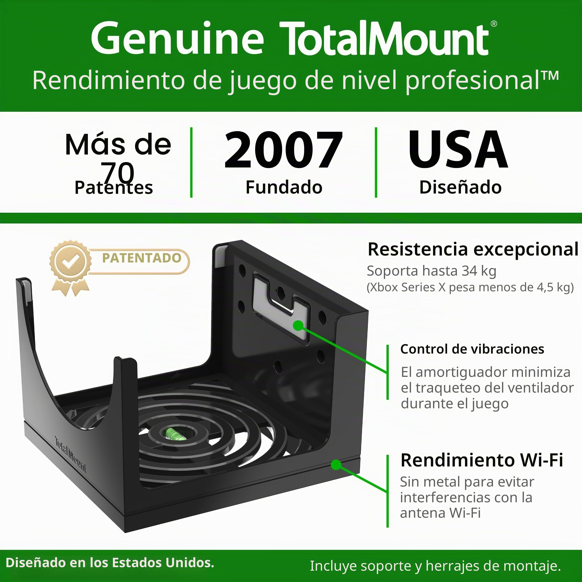 TotalMount Soporte de Pared para la Consola Xbox Series X con gestión del Calor y Clip de Seguridad Negro