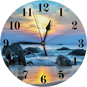 djfhwvjxt Beach Wall Clocks Battery Operated Silent Non Ticking Sunset ...
