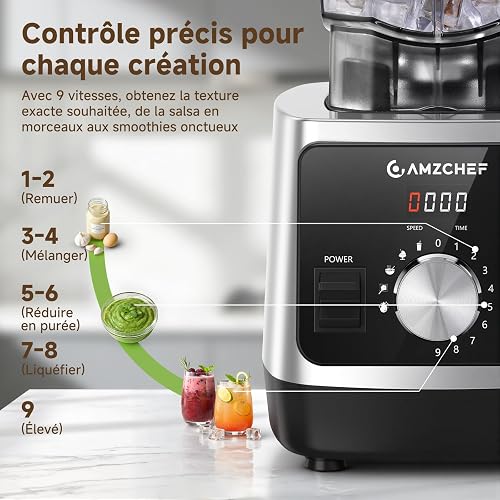 AMZCHEF Blender Professionnel 2L, Mixeur électrique 1800W Haute Performance - 3