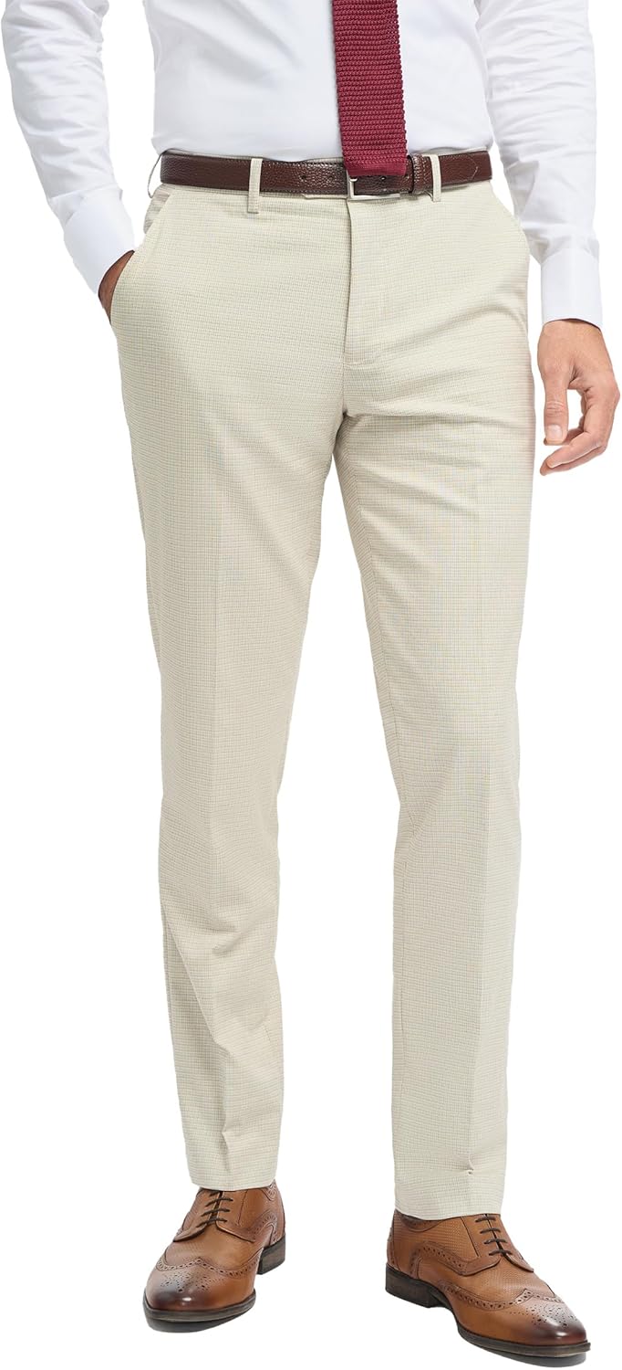 Men’s Boys’ Cotton Beige Microcheck Suit, Slim Fit Father & Son 3-Piece Wedding Attire