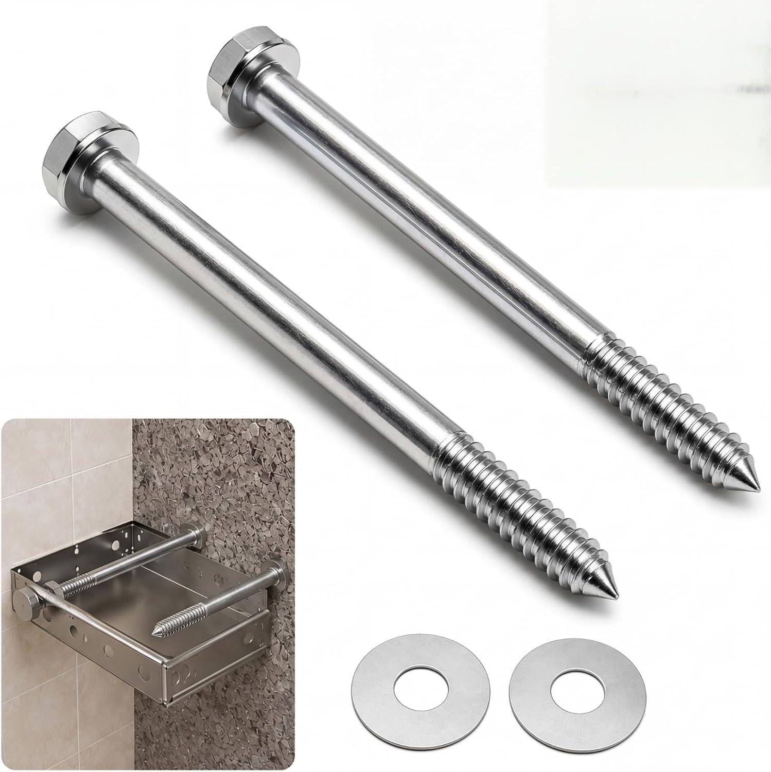 2 Pack Floating Shower Bench Hardware, Hidden Mounting Kit, Heavy Duty Stainless Steel Support Rods, Adjustable 3/4" x 17.5" Concealed Wall Anchors for Tile Bathroom Seat Installation