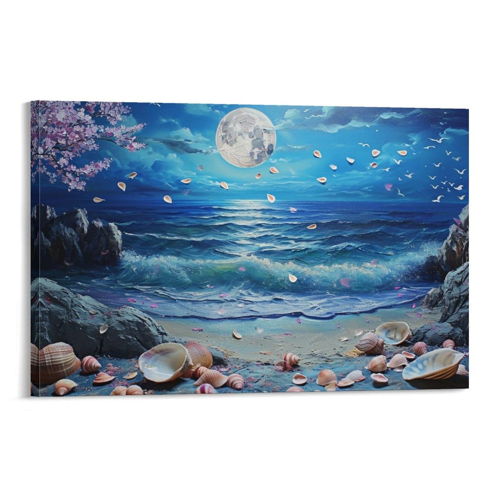 鈴木 清 水彩画 風景画 】貝殻のある夜の海辺