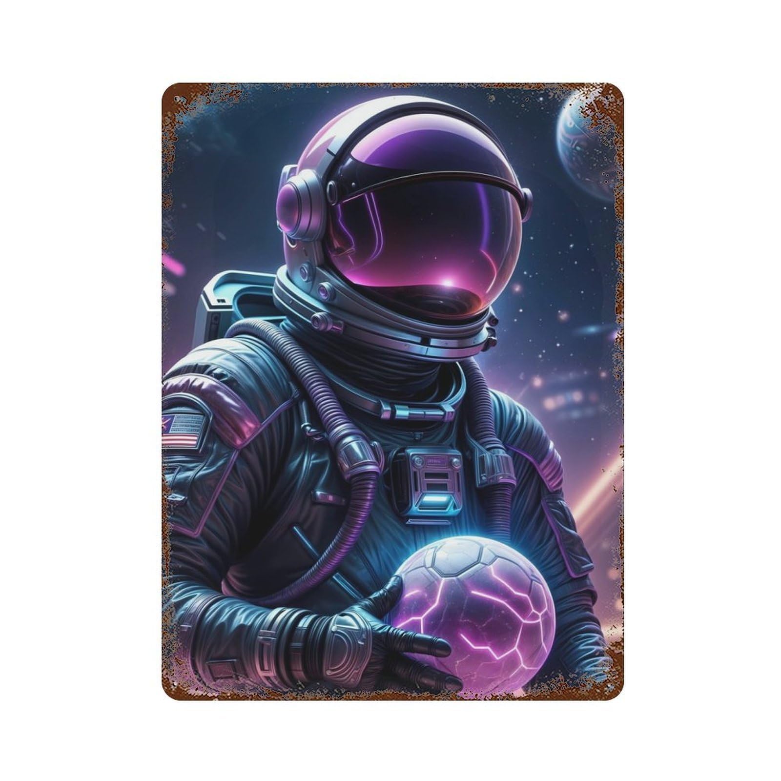 Astronaut Football Player Rust Effect Tin Sign 15.7"x11.8", Ideal for Farmhouse, Kitchen And Entryway Decor