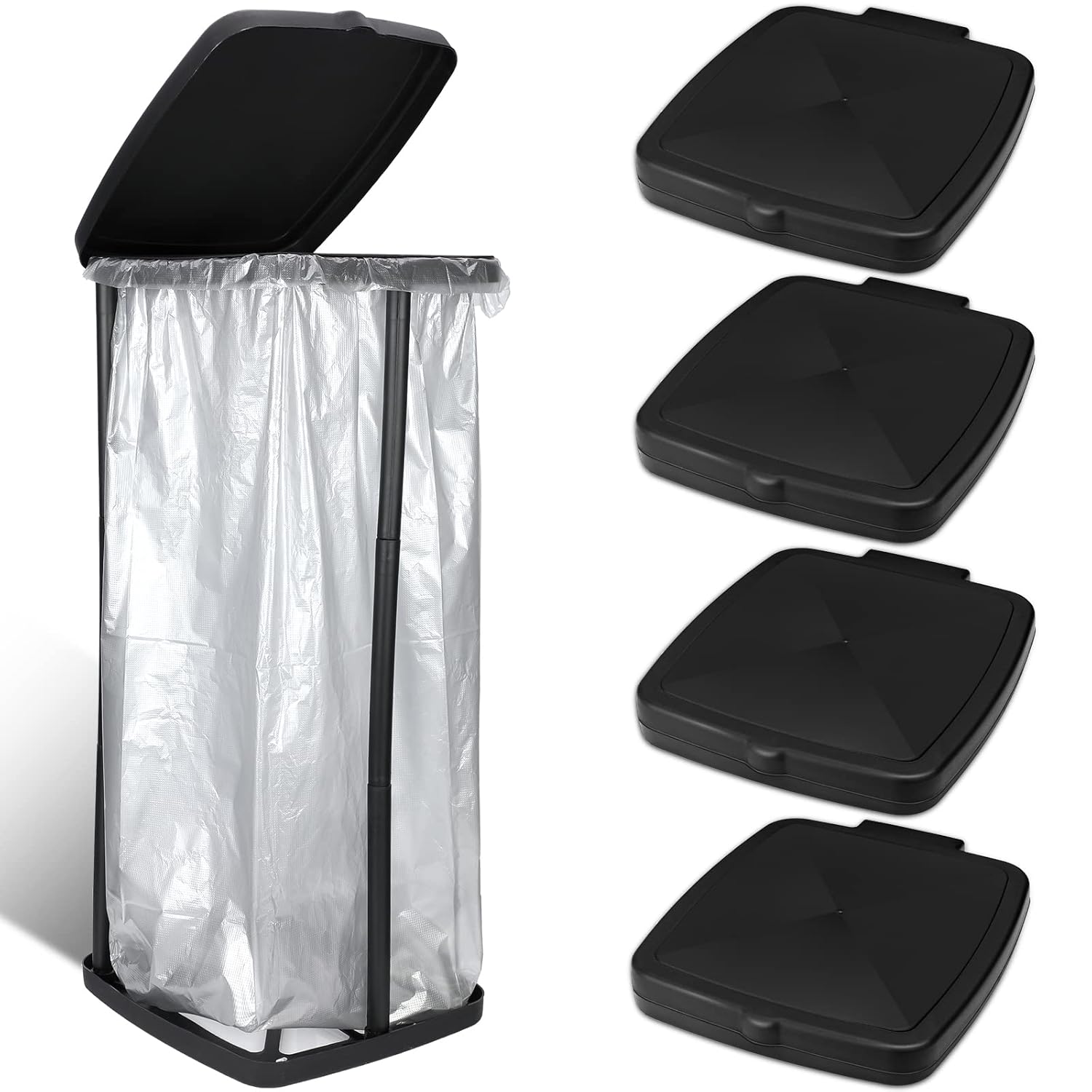 Vicenpal Portable Garbage Bag Holder Collapsible Trash Can Expandable Outdoor Waste Bins Camping Accessories for Indoor Outdoor Rv Picnic Kitchen Home Use, Black(4 Pcs)