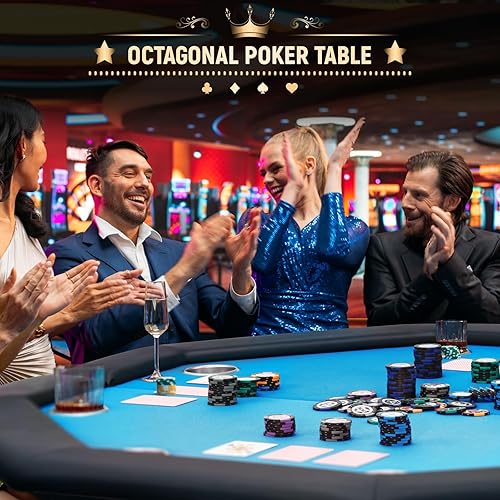 Vista 20 de ECOTOUGE Mesa de póquer plegable, plegable Texas Holdem con patas plegables y portavasos de acero inoxidable, mesa Gamimg de ocio para 8 jugadores