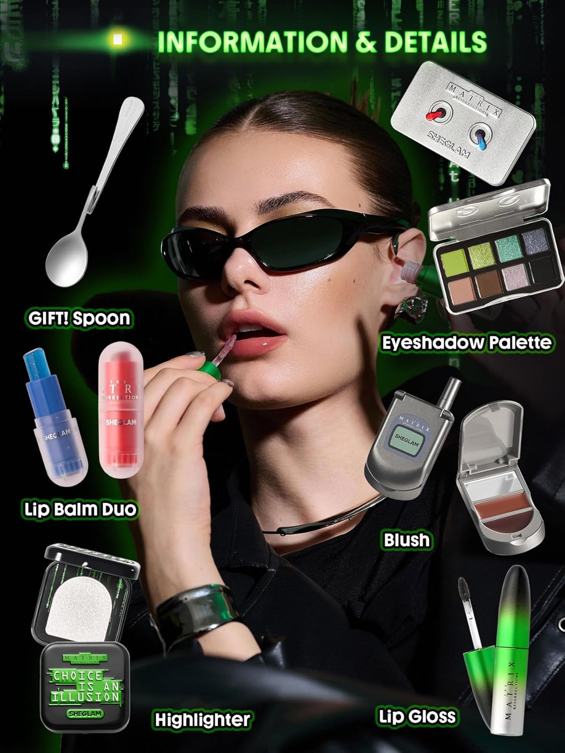 SHEGLAM The Matrix Collection Set All in One Makeup Kit Includes Eyeshadow PaletteLip Balm Highlighter Lip Gloss Blush Make Up Gift Set for Women - Image 3