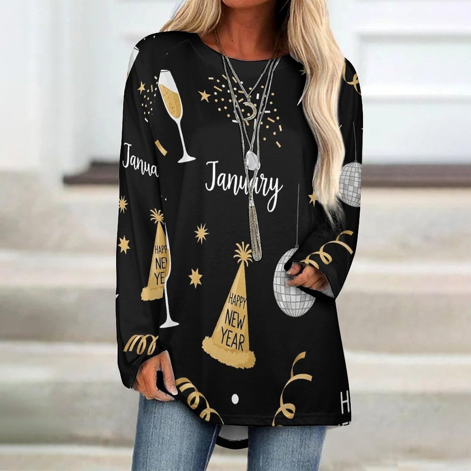 Women's Long Sleeve Tunic Tops Loose Fit Casual Crewneck Shirt, Soft Basic Long Shirt Blouse