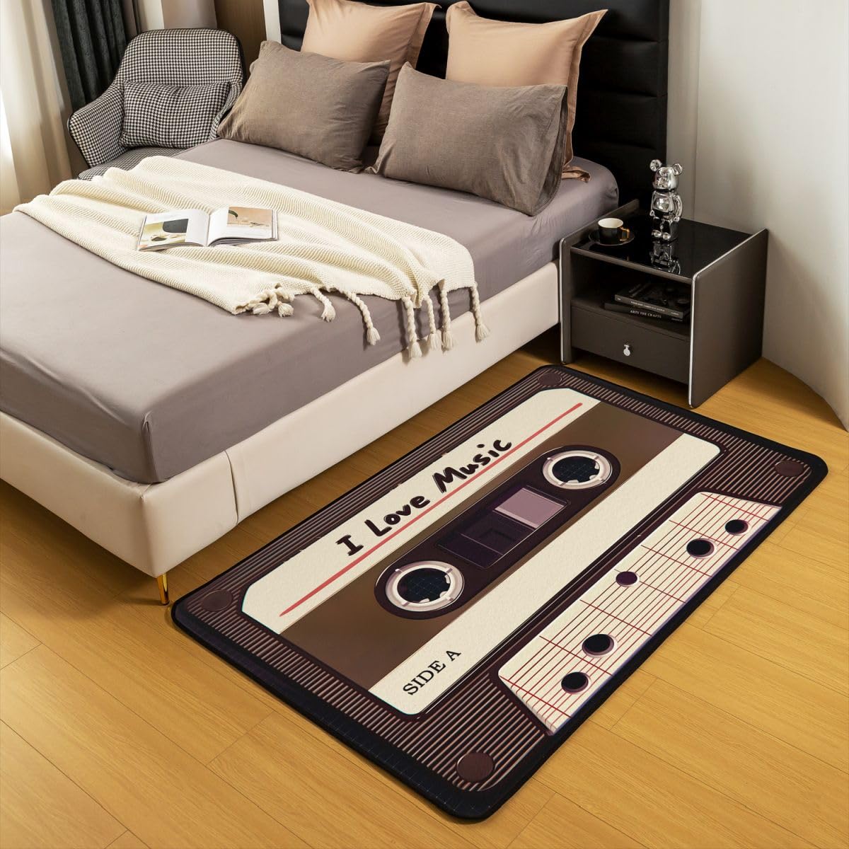 Homewish Retro Kassette Teppich 150x200 80er 90er Musikthema Teppiche Wohnzimmer für Kinder Jugendliche Erwachsene Jungen Mädchen Plastikkassetten Rugs for Living Room Pflegeleicht Carpet Stilvoll