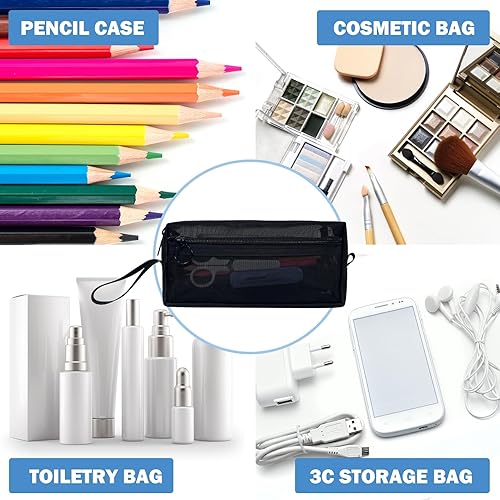 Miniatura 6 de Moyad Estuche de malla para lápices con cremallera de gran capacidad, organizador de papelería, bolsa para lápices, transparente, translúcida,