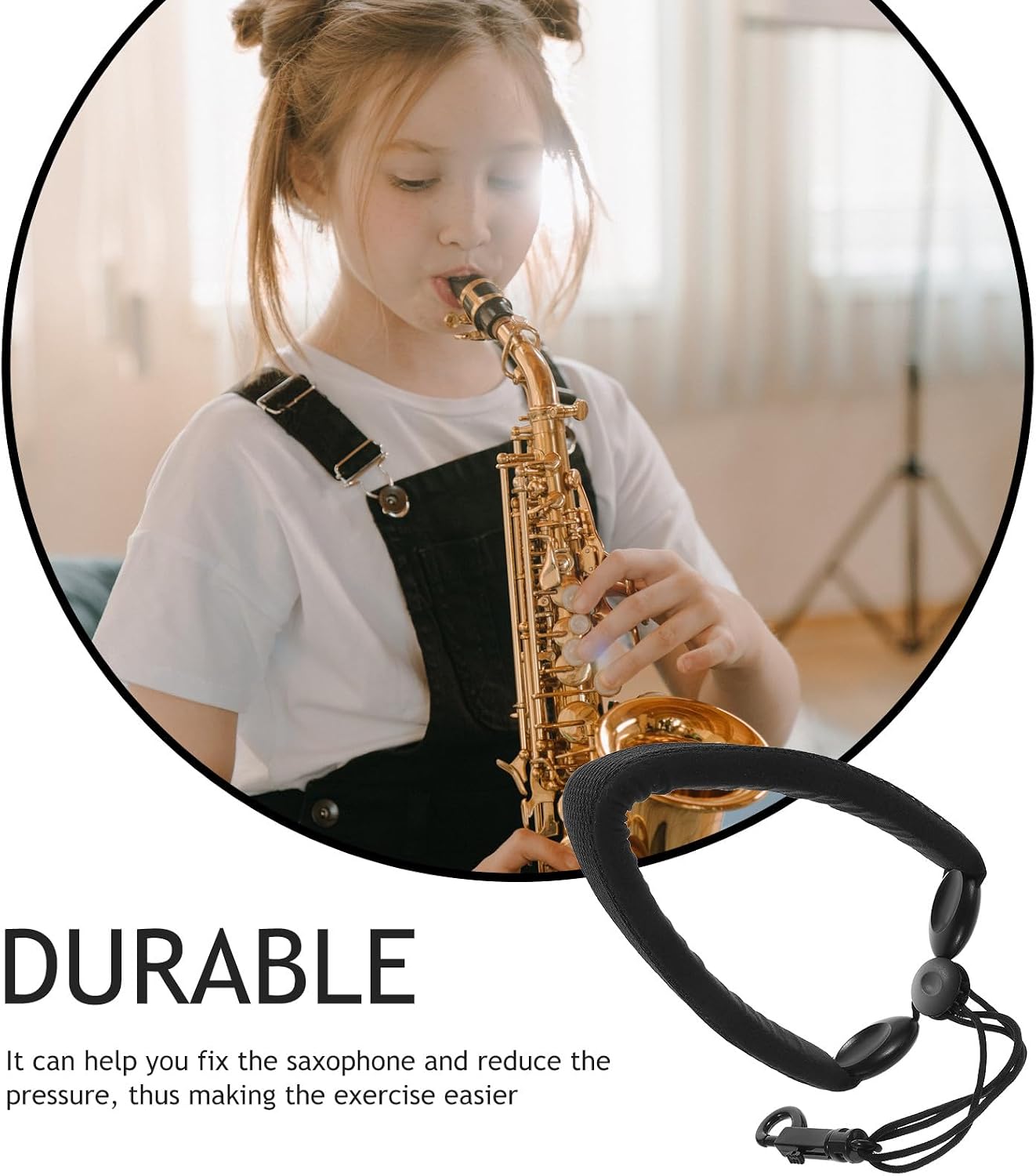 Thick Cotton Saxophone Neck Strap with Padded Sponge, Adjustable Single-shoulder Leather Hook Belt for Alto Tenor Soprano Sax, Comfortable Wind Instrument Accessory for Musicians