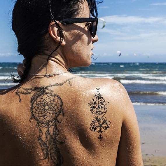 30 Sheets Temporary Tattoos Stickers Black Flowers Fake Tattoos Sexy Waterproof Fake Tattoo Stickers Rose Flower Temporary Tattoos Neck Arm Thigh Flower Tattoo Sticker for Women Girls