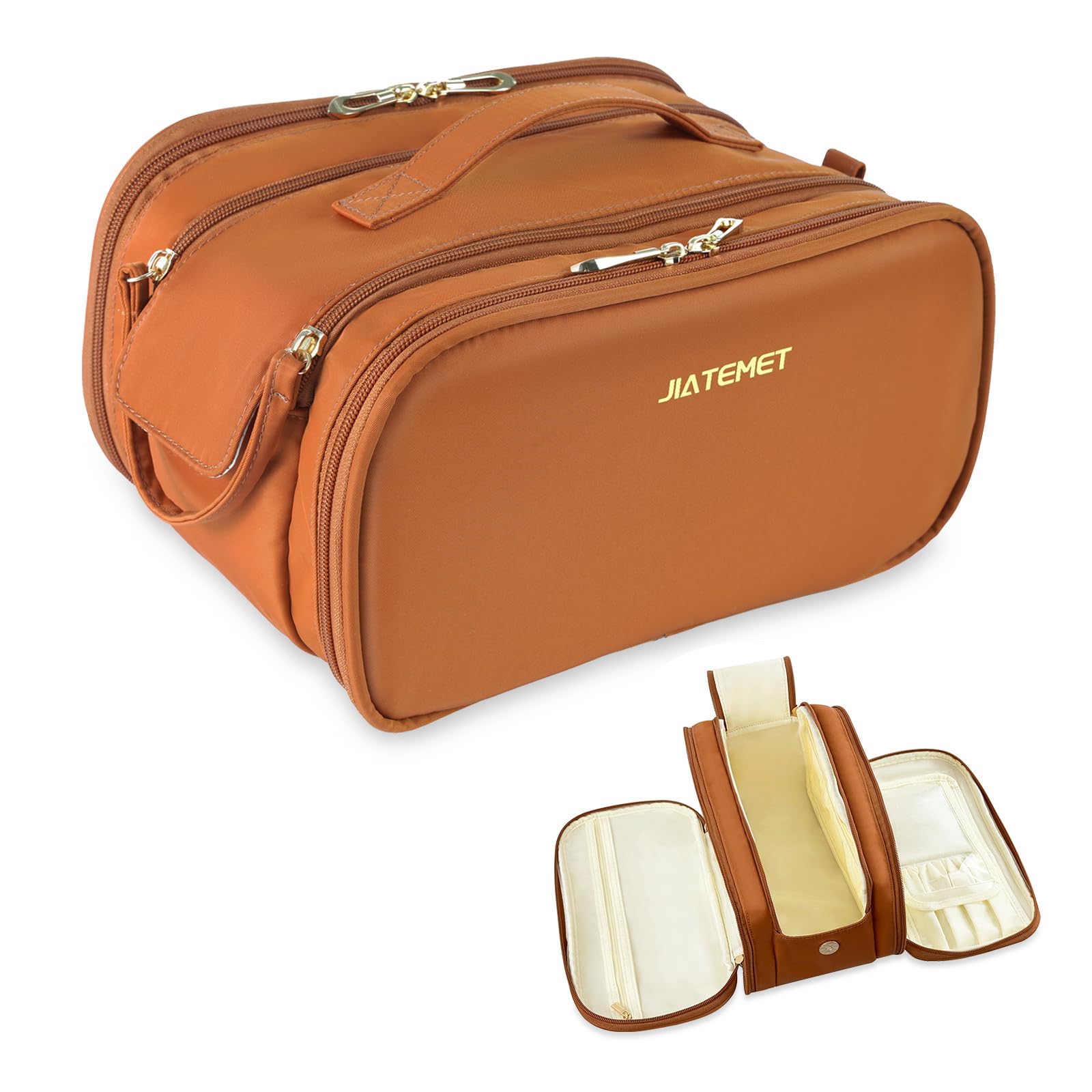 JIATEMET Travel Toiletry Bag, Lightweight Large Wide-open Cosmetic Makeup Bag for Women, Waterproof Skincare Bag with Dry Wet Depart and for