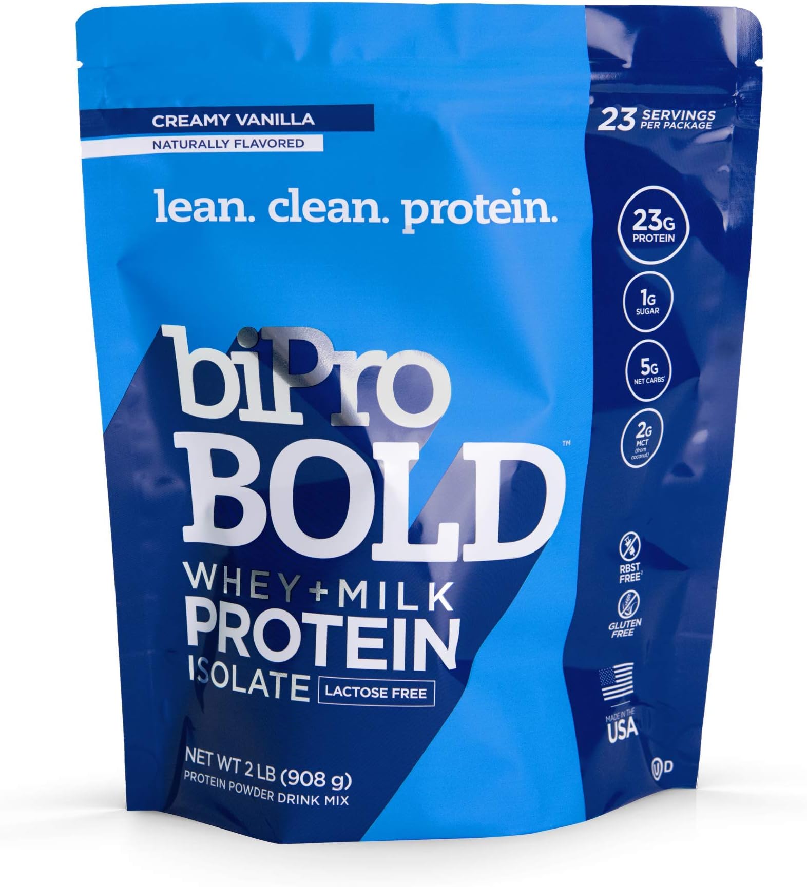 BiPro Bold Milk & Whey Protein Powder Isolate for Every Lifestyle, Creamy Vanilla, 2 Pounds - No Added Sugar, Suitable for Lactose Intolerance, Gluten Free, Contains Prebiotic Fiber